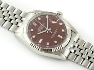 Rolex DATEJUST 1601 SS with "Stella" Oxblood Diamond Dial