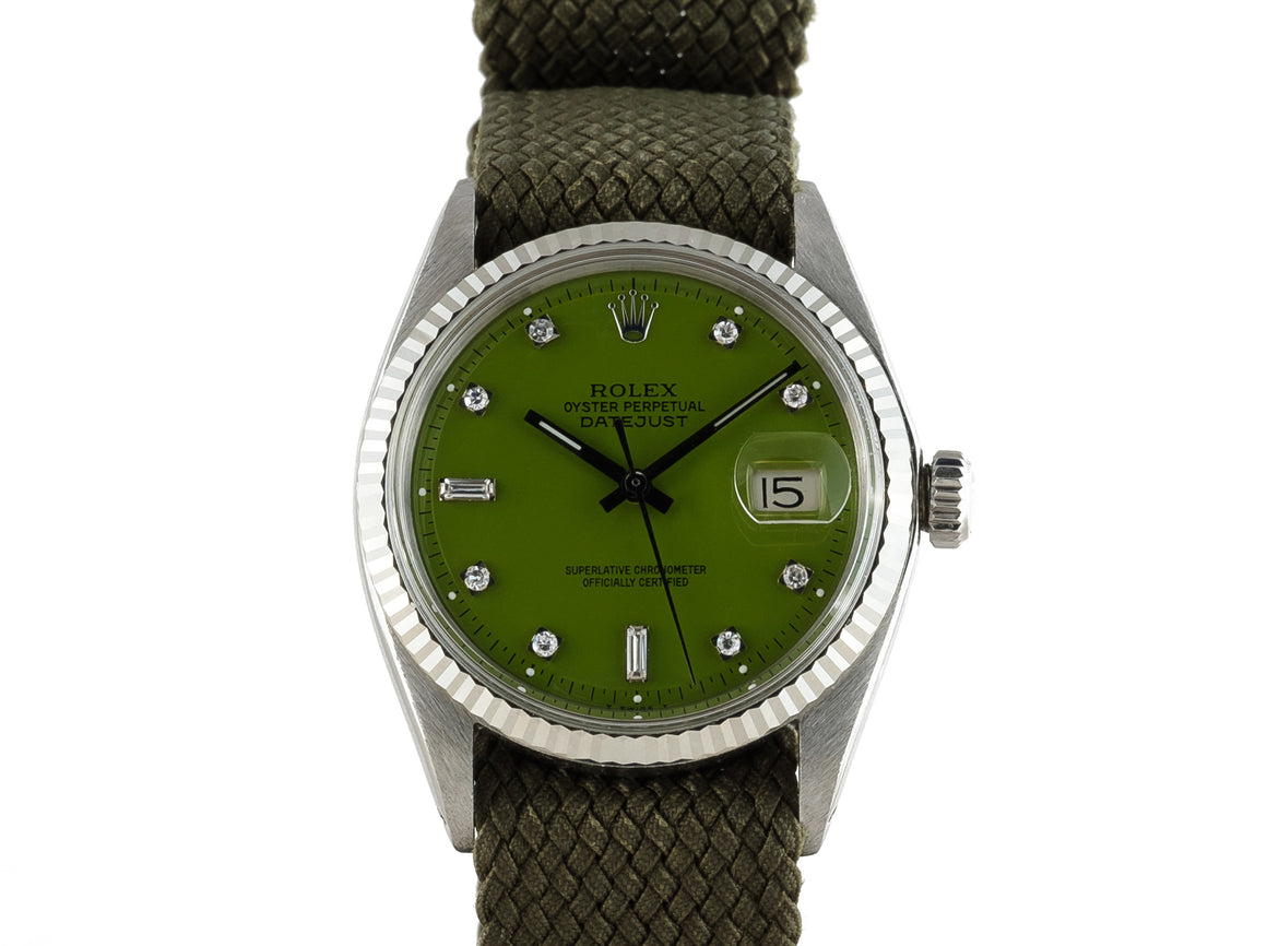 Rolex DATEJUST 1601 SS with "Stella" Light Green Diamond Dial