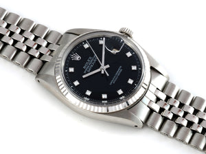 Rolex DATEJUST 1601 SS with Glossy Black Diamond Dial